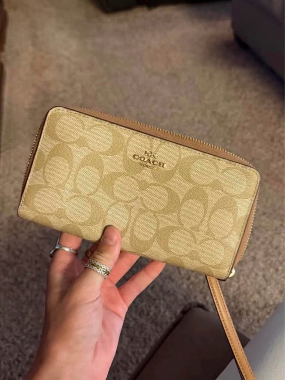 Coach Beige/Tan Signature Zip Wristlet Wallet